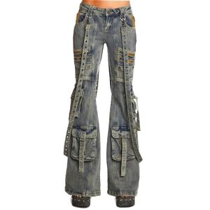 Flared Cargo Jeans with Straps